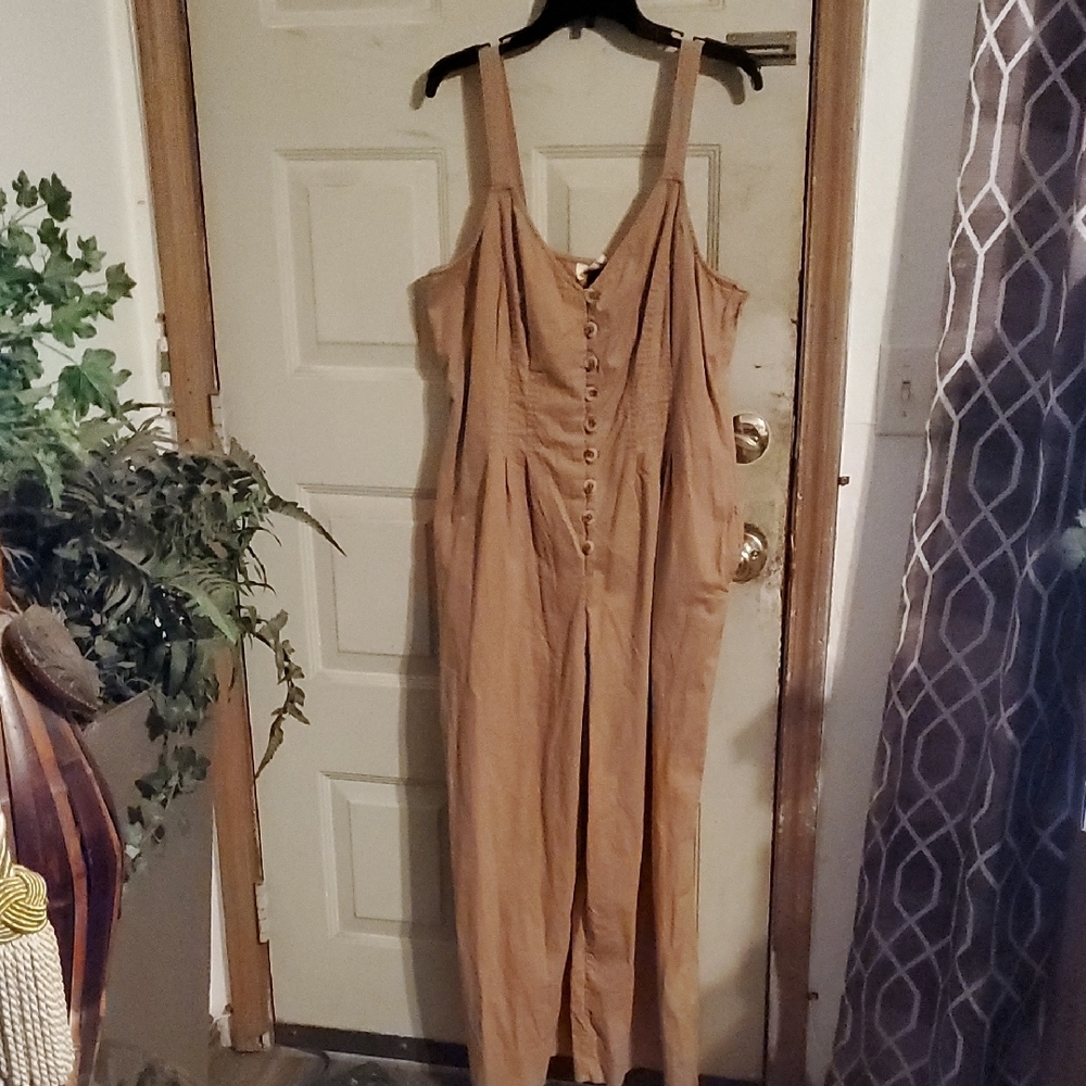 Tan Button-Front Jumpsuit